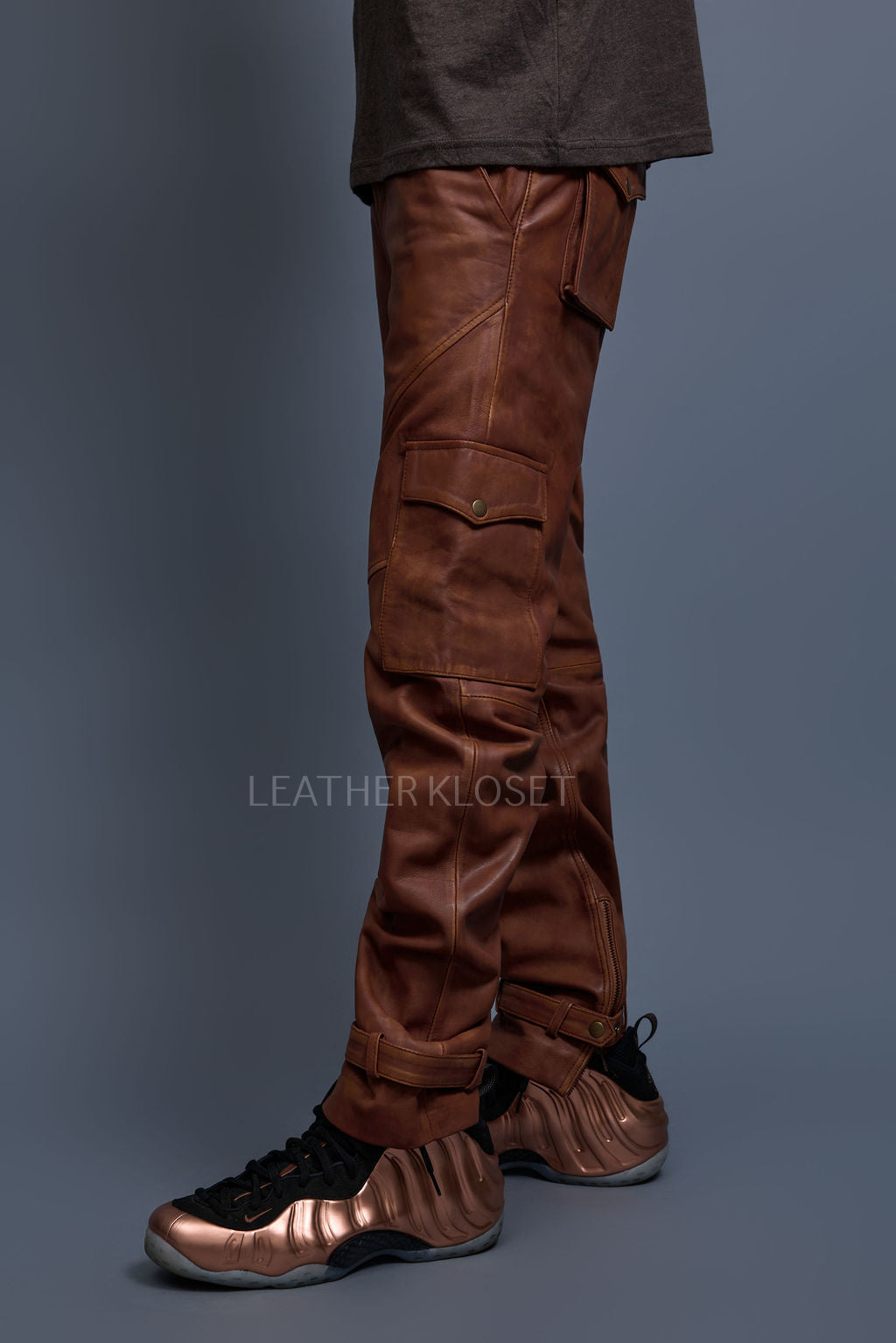 Men's Leather Stack Jean Pants [Caramel Crunch]