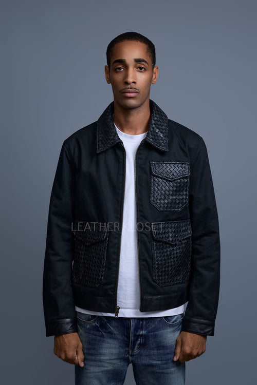 Men's Camron Camo Cotton & Leather Jacket