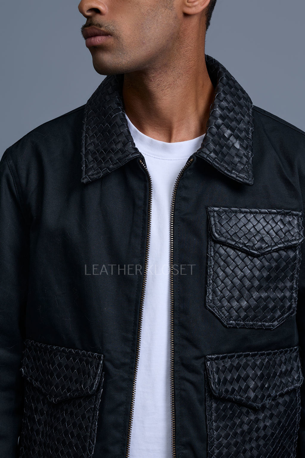 Men's Camron Camo Cotton & Leather Jacket