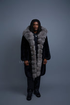 Men's Jason Long Fox Trench Coat [Black/Silver]