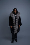 Men's Jason Long Fox Trench Coat [Black/Silver]