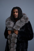 Men's Jason Long Fox Trench Coat [Black/Silver]
