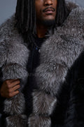 Men's Jason Long Fox Trench Coat [Black/Silver]
