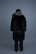 Men's Jason Long Fox Trench Coat [Black/Silver]