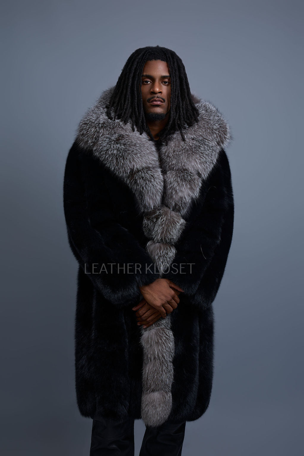 Men's Jason Long Fox Trench Coat [Black/Silver] – LeatherKloset