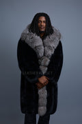 Men's Jason Long Fox Trench Coat [Black/Silver]