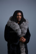 Men's Jason Long Fox Trench Coat [Black/Silver]