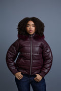 Women's Leather Snorkel Bomber Jacket [Burgundy]
