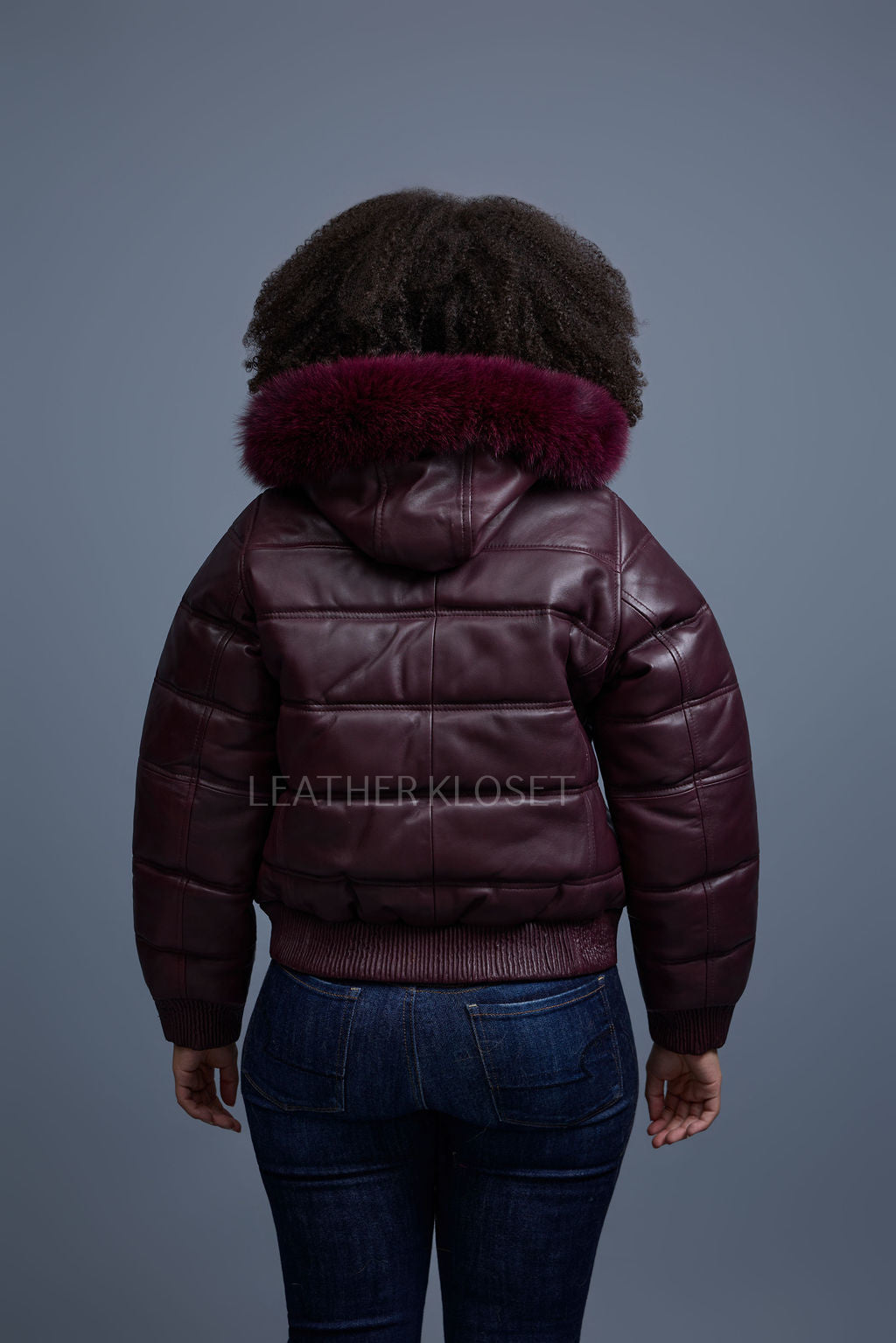 Women's Leather Snorkel Bomber Jacket [Burgundy]
