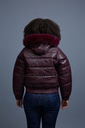 Women's Leather Snorkel Bomber Jacket [Burgundy]