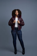 Women's Leather Snorkel Bomber Jacket [Burgundy]