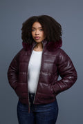 Women's Leather Snorkel Bomber Jacket [Burgundy]