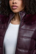 Women's Leather Snorkel Bomber Jacket [Burgundy]