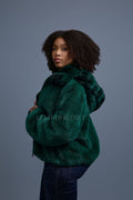 Women's Mink Bomber With Chinchilla Collar And Hood [Green]