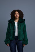 Women's Mink Bomber With Chinchilla Collar And Hood [Green]
