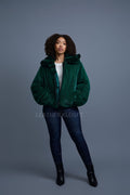 Women's Mink Bomber With Chinchilla Collar And Hood [Green]
