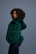 Women's Mink Bomber With Chinchilla Collar And Hood [Green]