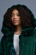 Women's Mink Bomber With Chinchilla Collar And Hood [Green]