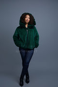 Women's Mink Bomber With Chinchilla Collar And Hood [Green]