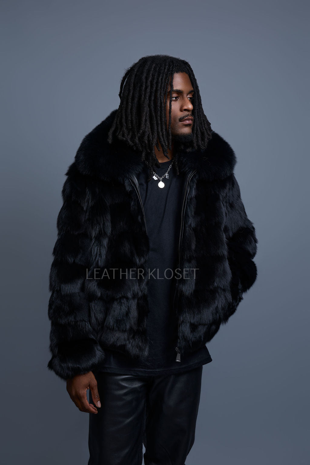Men's Hudson Fox Fur Bomber Jacket [Black]