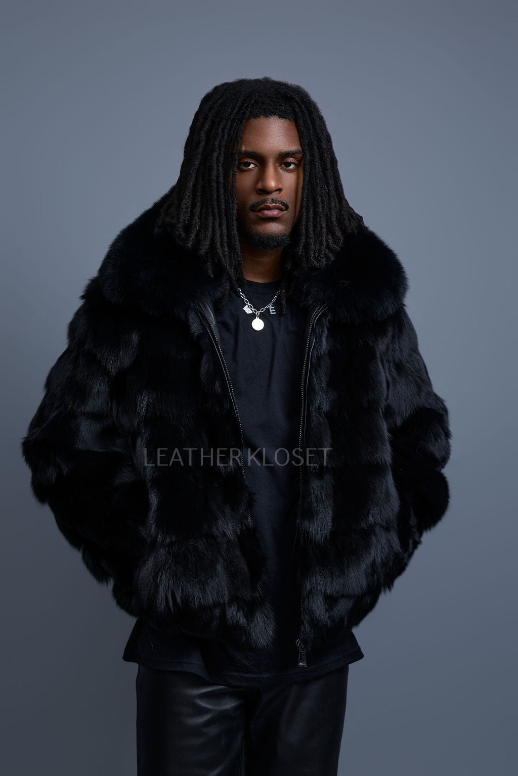 Men's Hudson Fox Fur Bomber Jacket [Black]