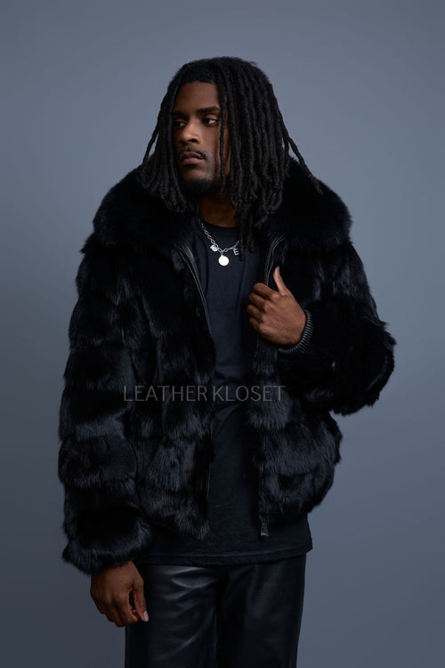 Men's Hudson Fox Fur Bomber Jacket [Black]