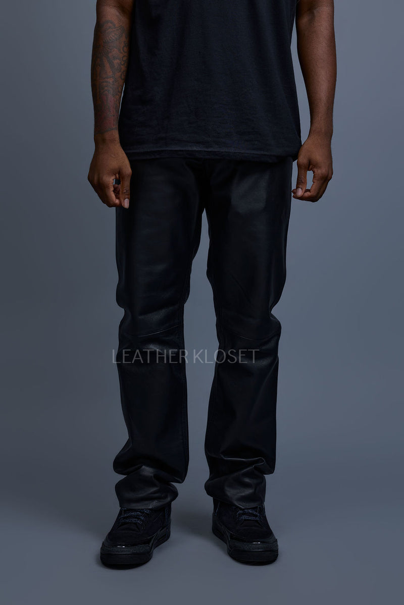 Men's Leather Jean Pants [Black]