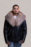 Men's Trey Biker Black Leather Full Fox Fur Collar [Crystal Fox]