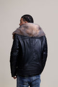 Men's Trey Biker Black Leather Full Fox Fur Collar [Crystal Fox]