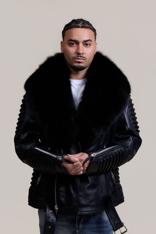 Men's Trey Biker Black Full Fox Fur Collar [Black Fox]