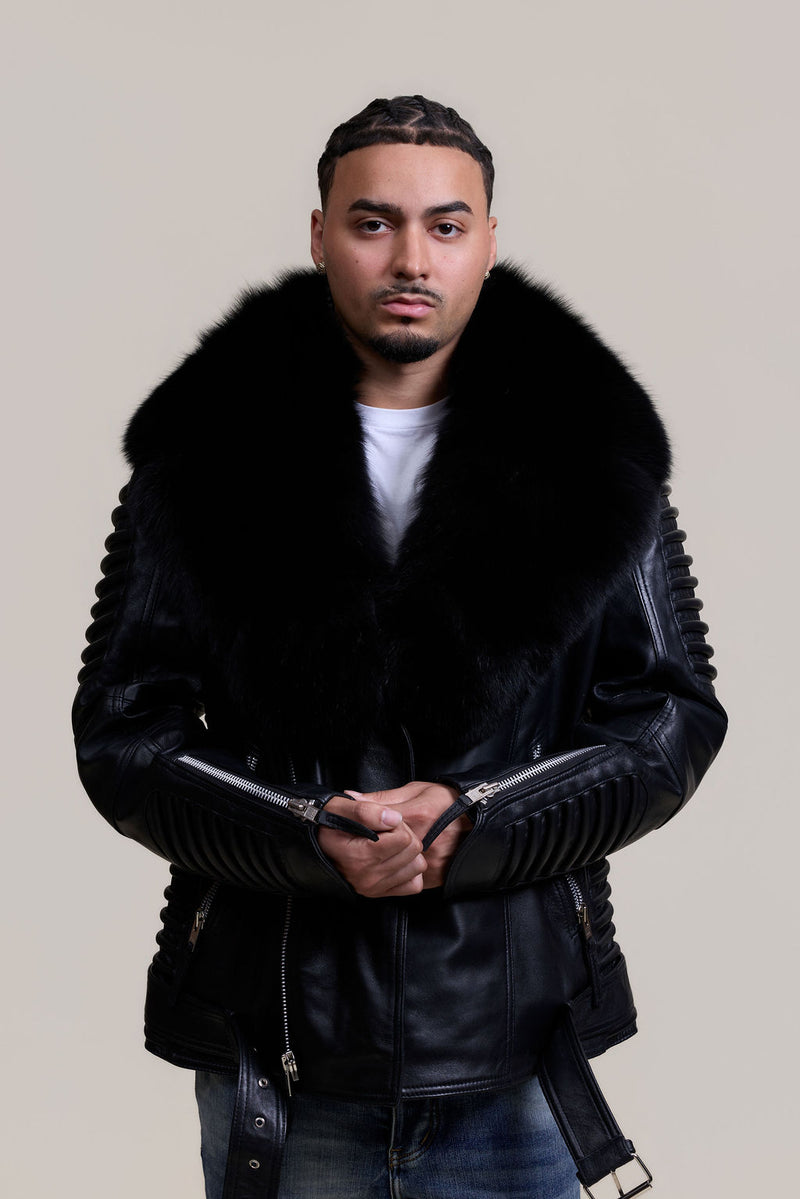 Men's Trey Biker Black Full Fox Fur Collar [Black Fox]