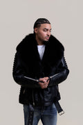 Men's Trey Biker Black Full Fox Fur Collar [Black Fox]