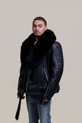 Men's Trey Biker Black Full Fox Fur Collar [Black Fox]
