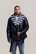 Men's Trey Biker With Real Chinchilla Fur Collar [Black]