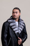Men's Trey Biker With Real Chinchilla Fur Collar [Black]