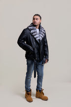 Men's Trey Biker With Real Chinchilla Fur Collar [Black]