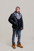 Men's Trey Biker With Real Chinchilla Fur Collar [Black]