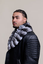 Men's Trey Biker With Real Chinchilla Fur Collar [Black]