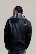 Men's Trey Biker With Real Chinchilla Fur Collar [Black]