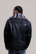 Men's Trey Biker With Real Chinchilla Fur Collar [Black]