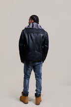 Men's Trey Biker With Real Chinchilla Fur Collar [Black]