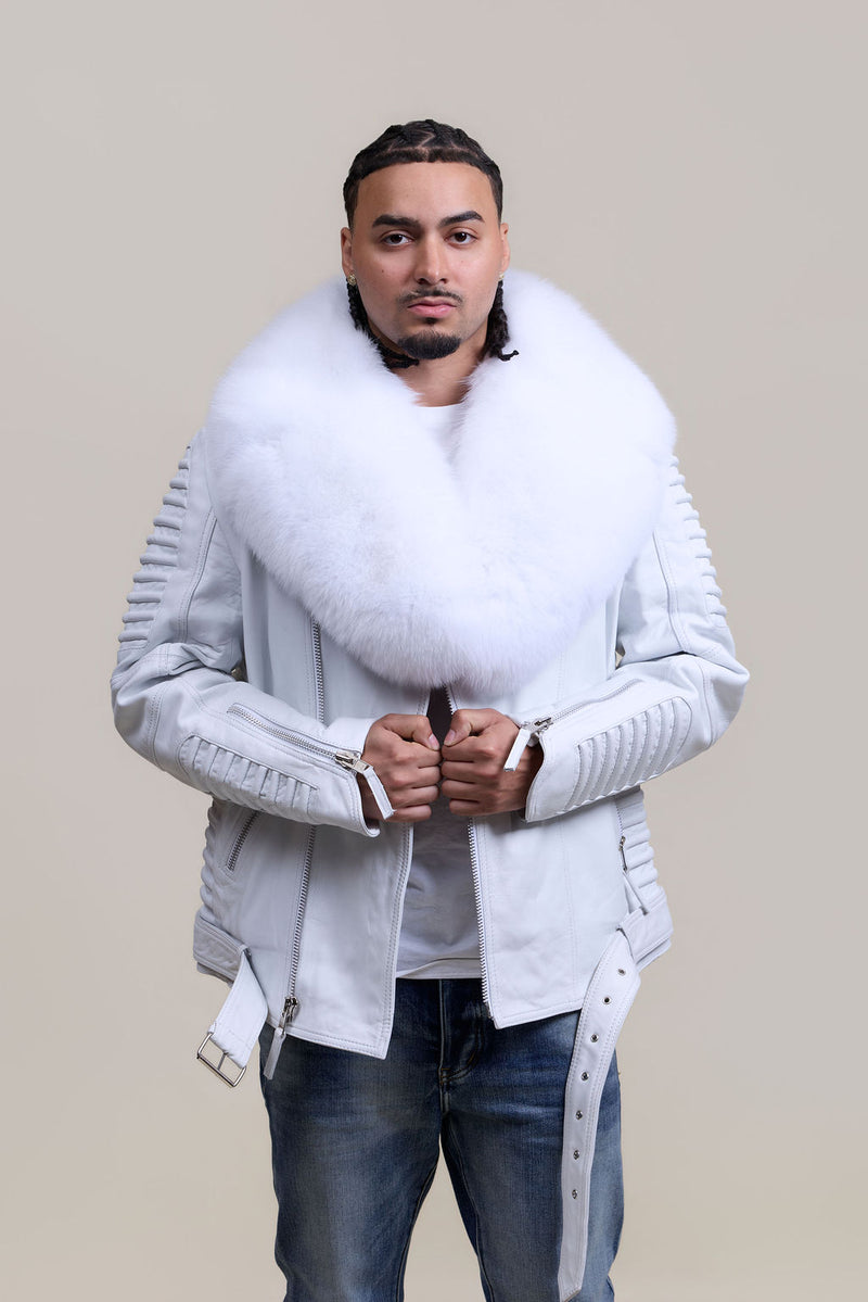 Men's Trey Biker Full Fox Fur Collar [Pure White]