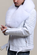 Men's Trey Biker Full Fox Fur Collar [Pure White]