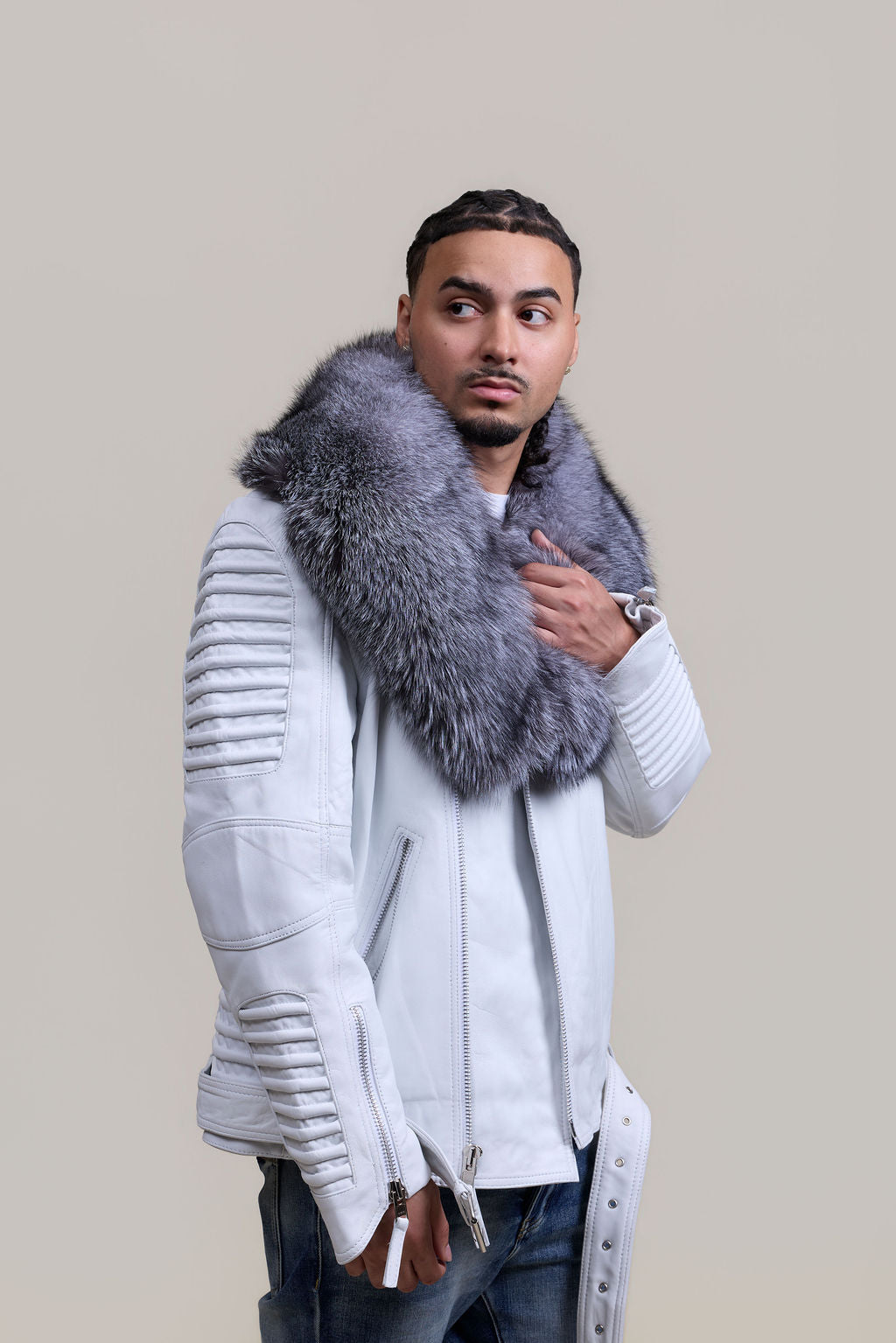 Men's Trey Biker Full Fox Fur Collar [Silver Fox]
