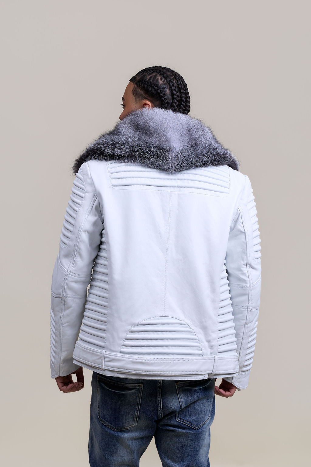Men's Trey Biker Full Fox Fur Collar [Silver Fox]