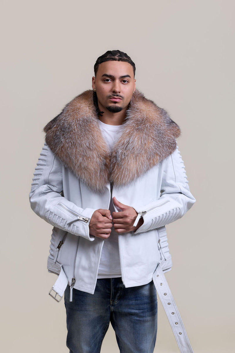 Men's Trey Biker Full Fox Fur Collar [Crystal]