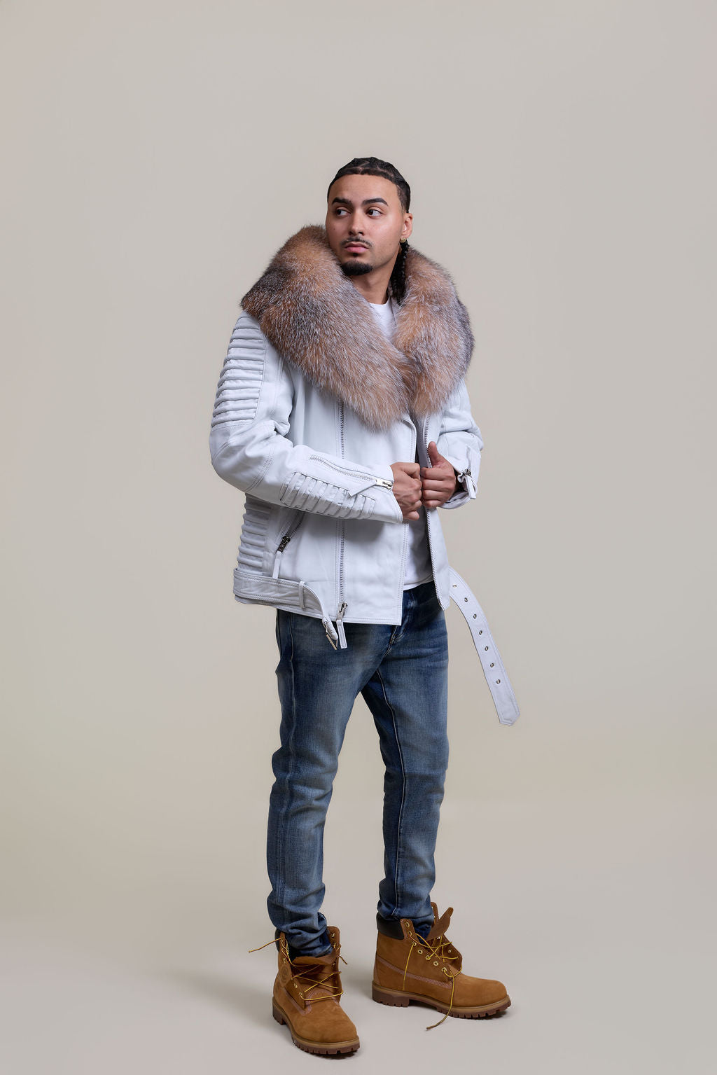 Men's Trey Biker Full Fox Fur Collar [Crystal]