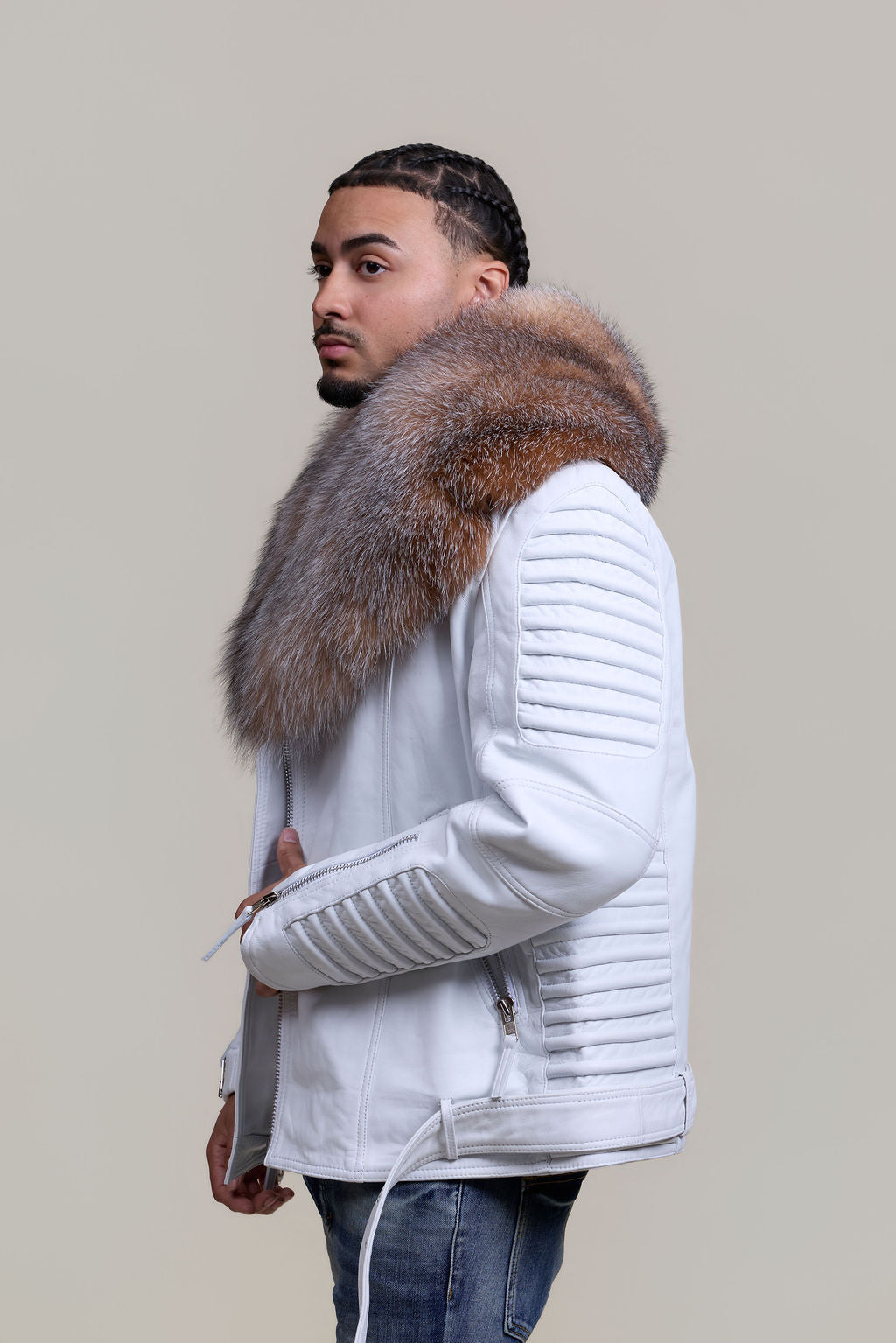Men's Trey Biker Full Fox Fur Collar [Crystal]