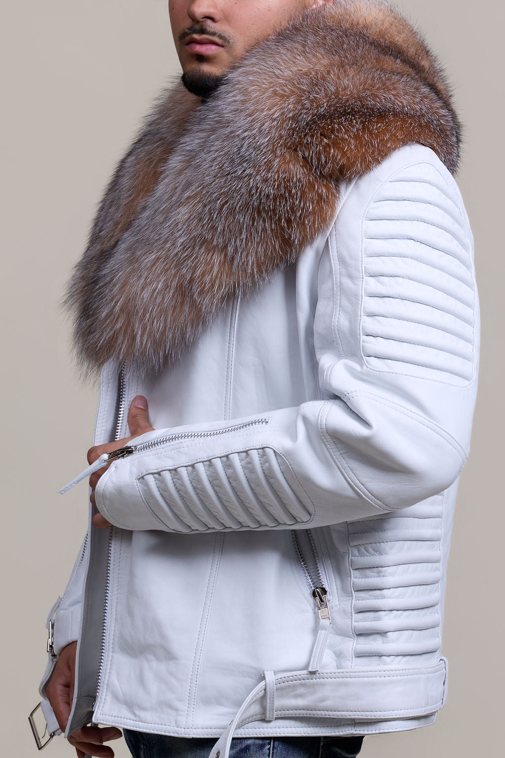 Men's Trey Biker Full Fox Fur Collar [Crystal]