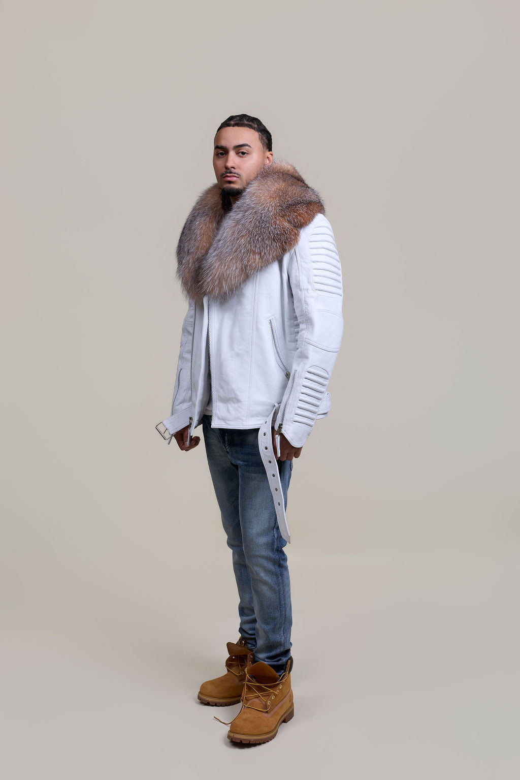 Men's Trey Biker Full Fox Fur Collar [Crystal]